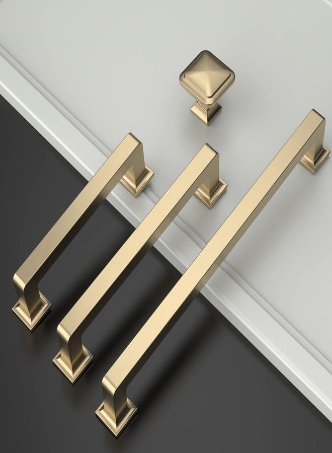 Amerdeco 10 Pack Brushed Brass Square Kitchen Cabinet Knobs Cabinet Hardware Single Hole Cabinet Pulls Gold Drawer Knobs and Pulls for Bathroom Cabinets ZH0019 - Image 2