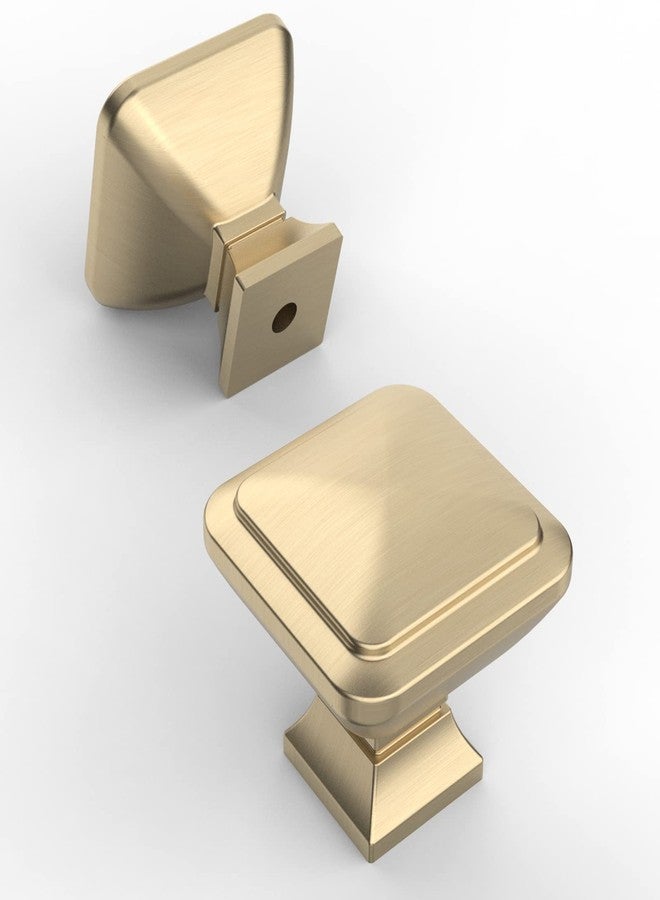 Amerdeco 10 Pack Brushed Brass Square Kitchen Cabinet Knobs Cabinet Hardware Single Hole Cabinet Pulls Gold Drawer Knobs and Pulls for Bathroom Cabinets ZH0019 - Image 1