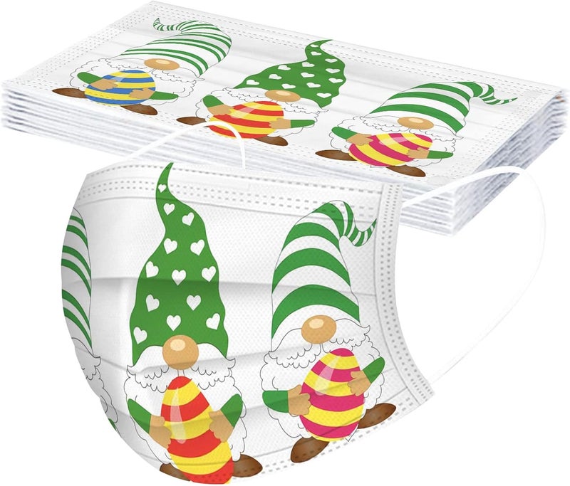 woobles Easter Disposable Face Masks for Adults Women,50Pc Rabbit Printed Designs Paper Face Mask 3 Ply Protection Breathable 17 - Image 5