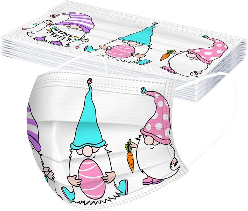 woobles Easter Disposable Face Masks for Adults Women,50Pc Rabbit Printed Designs Paper Face Mask 3 Ply Protection Breathable 17 - Image 2