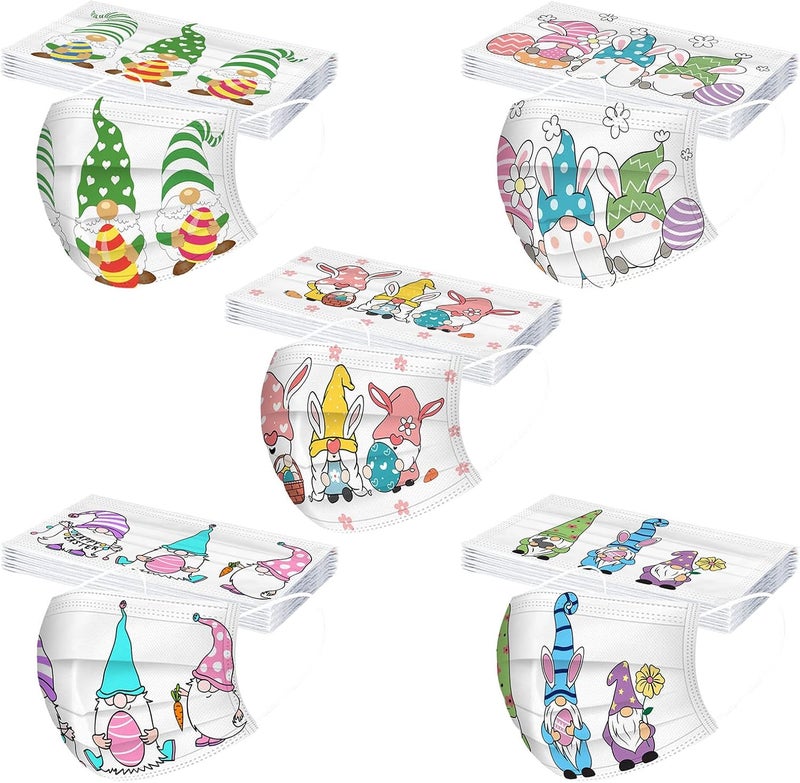 woobles Easter Disposable Face Masks for Adults Women,50Pc Rabbit Printed Designs Paper Face Mask 3 Ply Protection Breathable 17 - Image 1