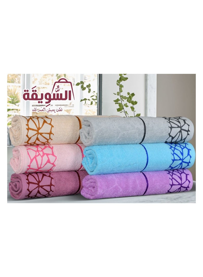 4 Pcs Alsweqa Bath towel Set 100% Pure cotton material Soft and Smooth Skin 60x120cm Aqua Blue,Light Purple,Cream,Light Grey - Image 3