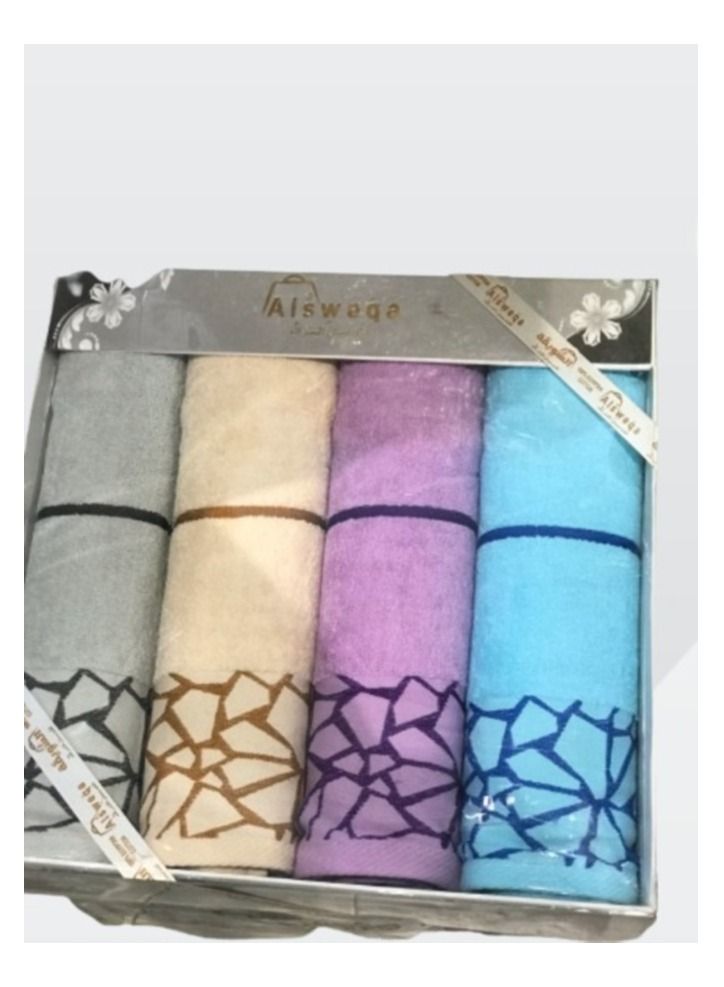 4 Pcs Alsweqa Bath towel Set 100% Pure cotton material Soft and Smooth Skin 60x120cm Aqua Blue,Light Purple,Cream,Light Grey - Image 1