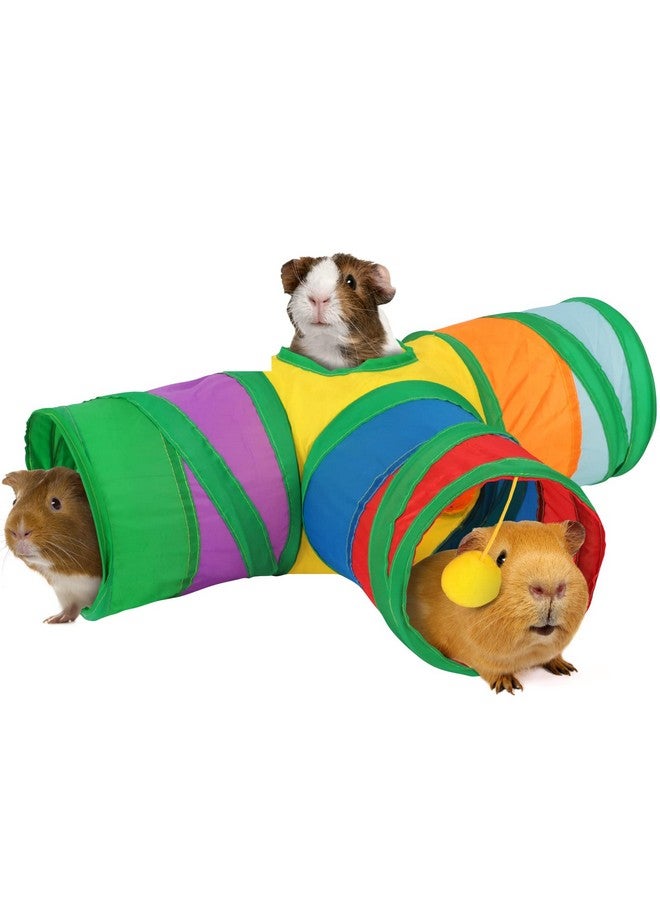 Rypet Guinea Pig Tunnel 3 Way Collapsible Small Pet Tunnels and Tubes with Interactive Ball for Baby Rabbit Ferret Hamster Chinchilla Hedgehog Hiding and Resting - Image 1