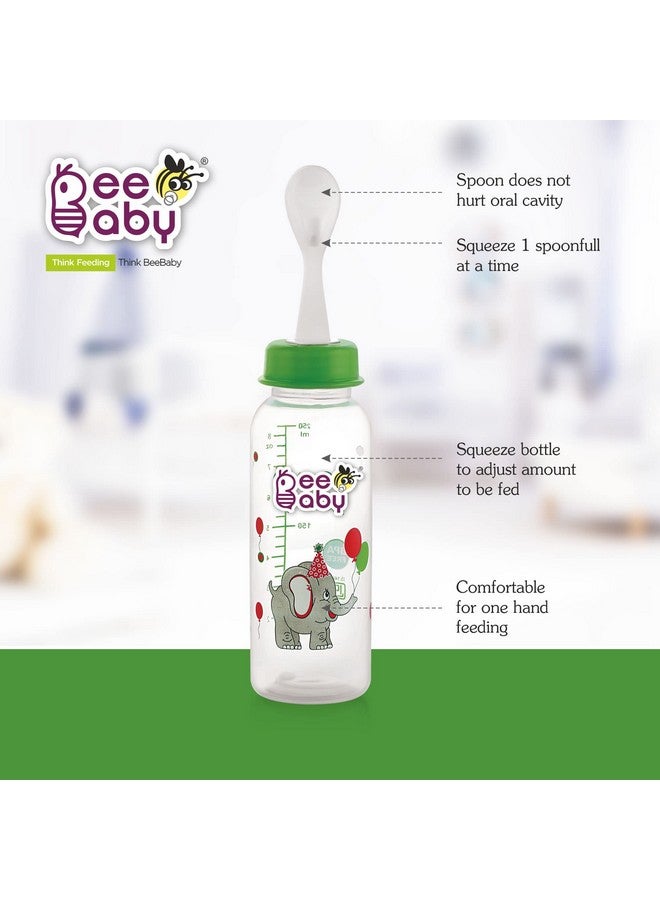 BeeBaby Gentle 2 in 1 Slim Neck Baby Feeding Bottle with Anti-Colic Silicone Nipple & (Plastic) Feeder Spoon, 8M+. (Green, 250 ml) - Image 4