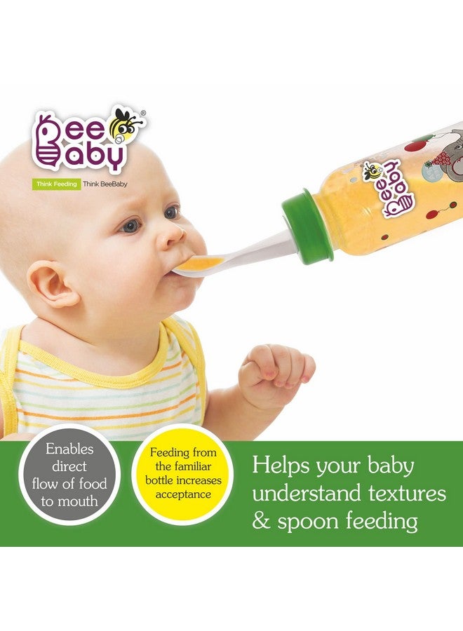 BeeBaby Gentle 2 in 1 Slim Neck Baby Feeding Bottle with Anti-Colic Silicone Nipple & (Plastic) Feeder Spoon, 8M+. (Green, 250 ml) - Image 3