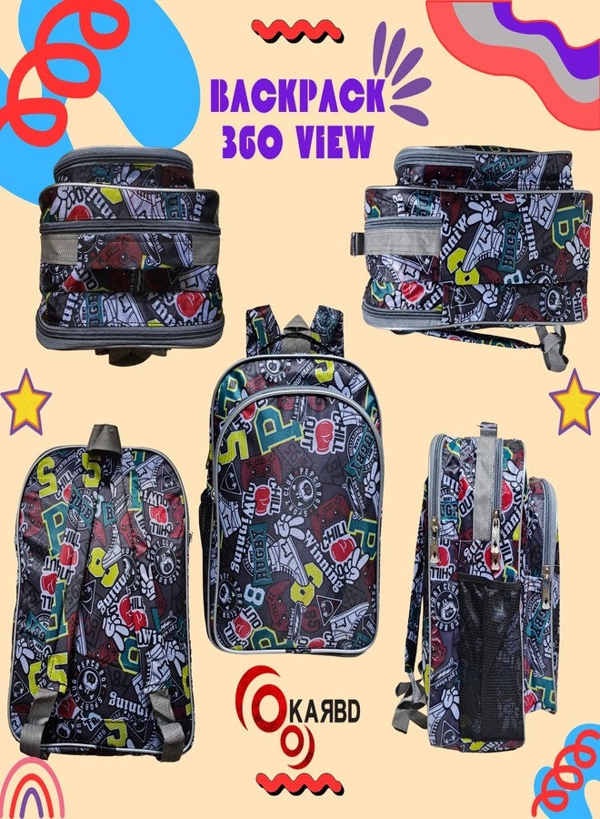 KARBD Backpack School Bag for Boys Girls Kids Tuition Travel Bag with Multiple Pockets Compartments Bottle Holder (Multicolour, Sports Club Design, 14 Inches) - Image 5