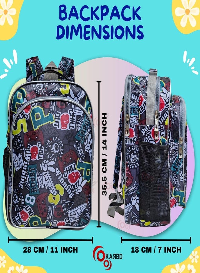 KARBD Backpack School Bag for Boys Girls Kids Tuition Travel Bag with Multiple Pockets Compartments Bottle Holder (Multicolour, Sports Club Design, 14 Inches) - Image 3