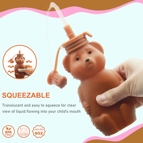 Mootikar Honey Bear Silicone Straw Cup, Babies Water Drinking Cup, 8-Ounce Therapy Sippy Bottles for Speech and Feeding Training, BPA Free & Dishwasher Safe (BROWN) - Image 4