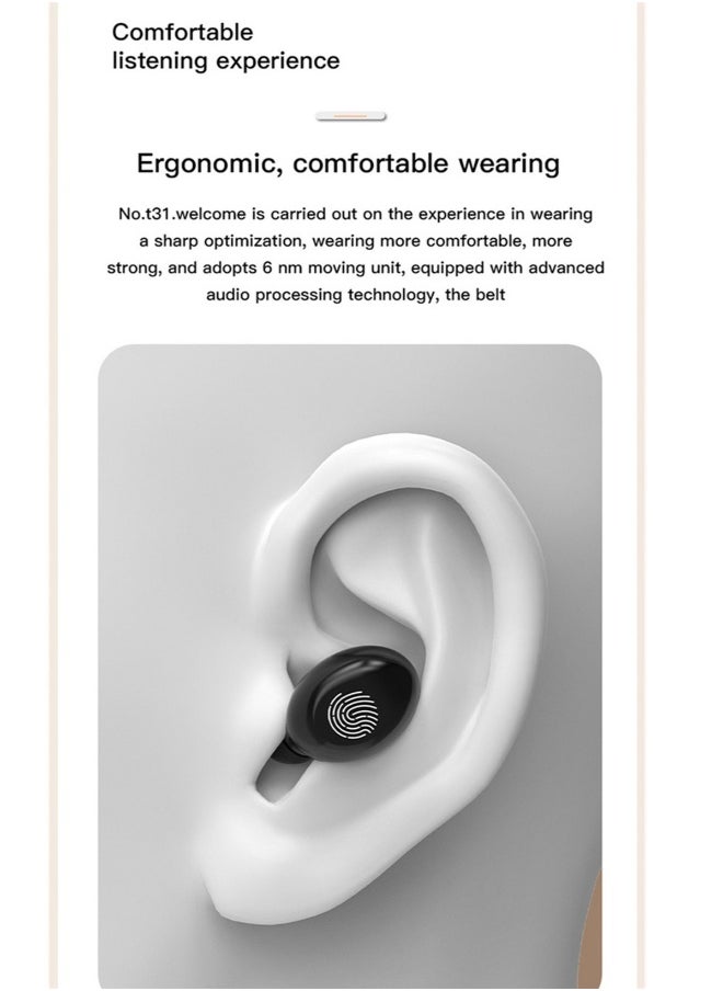 Generic - Classic Nordic style wireless music game Bluetooth headset with power display touch operation TWS Bluetooth 5.2 headset Black wireless earbuds true wireless compatible apple Suitable for Android and o - Image 1