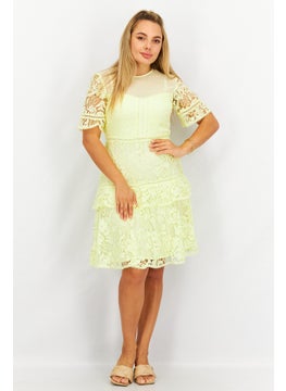French Connection Women Crochet Mini Dress, Lemon  - Image 1