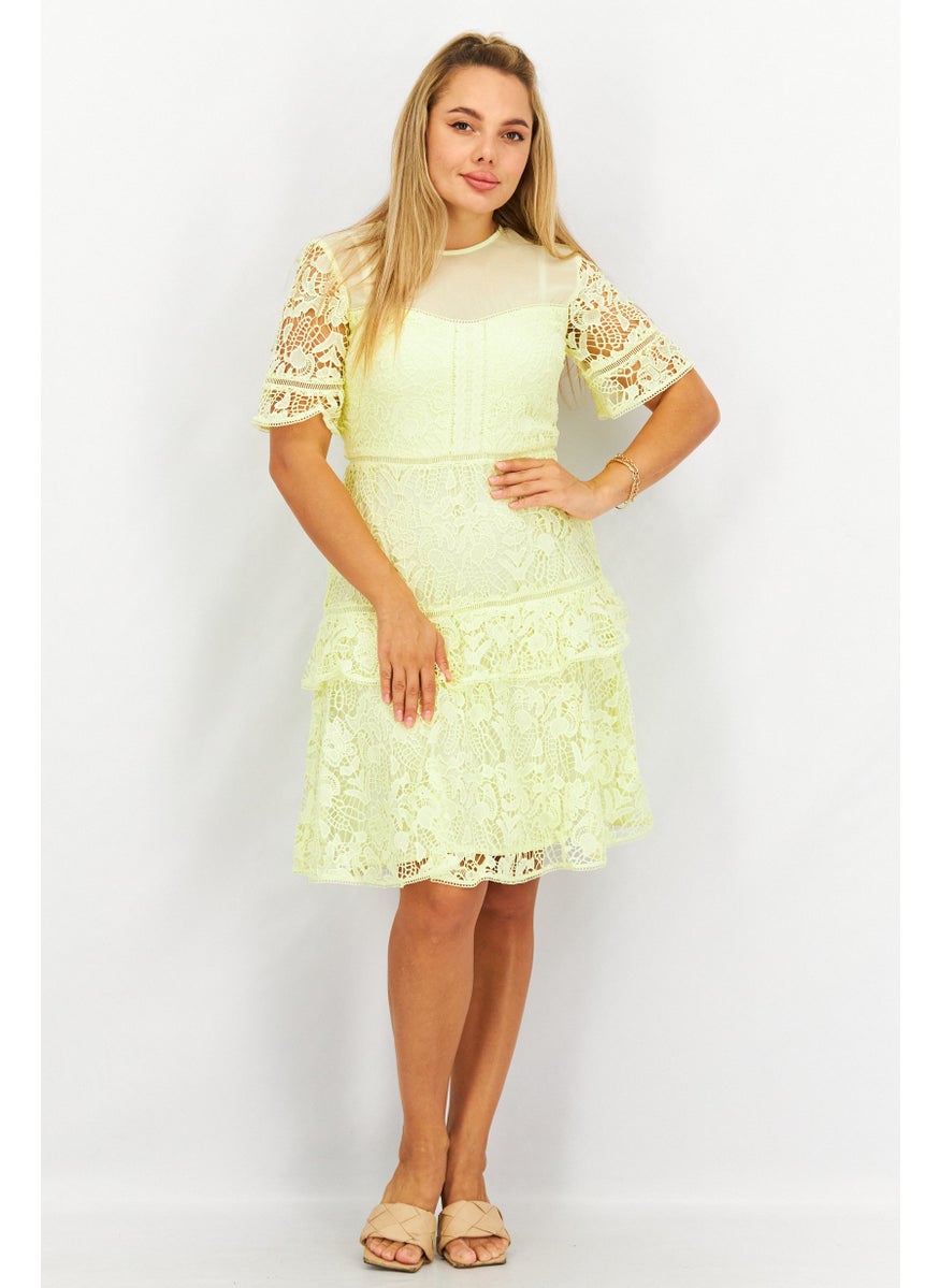 French Connection Women Crochet Mini Dress, Lemon  - Image 1
