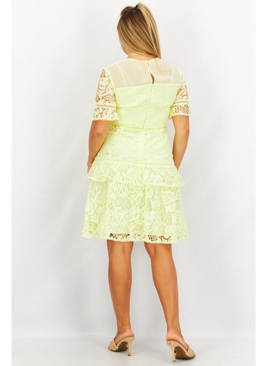 French Connection Women Crochet Mini Dress, Lemon  - Image 3
