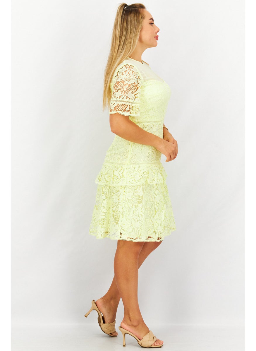French Connection Women Crochet Mini Dress, Lemon  - Image 2
