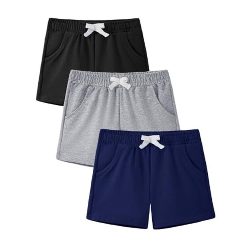 3-Pack Toddler Boys Terry Shorts Pull-On Knitted Shorts with Pockets Sizes 18M-5T - Image 1