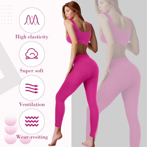 Floraltop طقم تمارين نسائي مكون من 4 قطع - طقم بيلاتس - حمالة صدر رياضية بياقة دائرية - شورتات - ليجنغز - ملابس رياضية (صغير، وردي) - Image 3