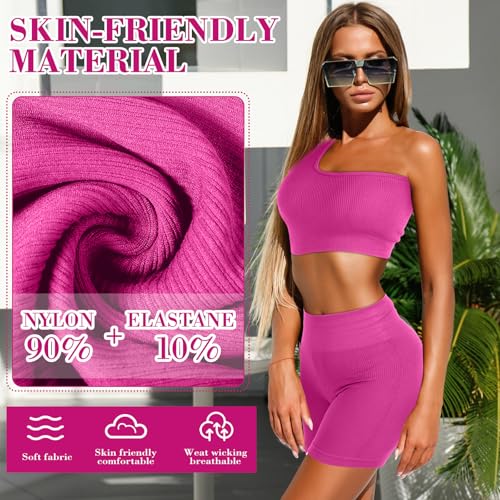 Floraltop طقم تمارين نسائي مكون من 4 قطع - طقم بيلاتس - حمالة صدر رياضية بياقة دائرية - شورتات - ليجنغز - ملابس رياضية (صغير، وردي) - Image 5