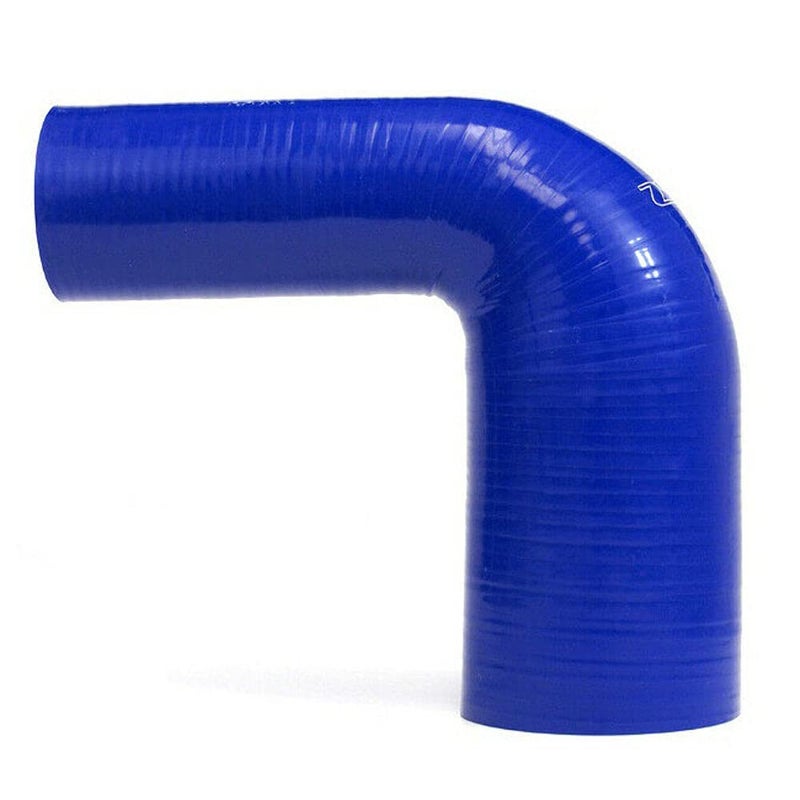 HTSER90-200-238-BLUE Silicone High Temperature 4-ply Reinforced 90 degree Elbow Reducer Coupler Hose, 55 PSI Maximum Pressure, 4" Leg Length on each side, 2" > 2-3/8" ID, Blue