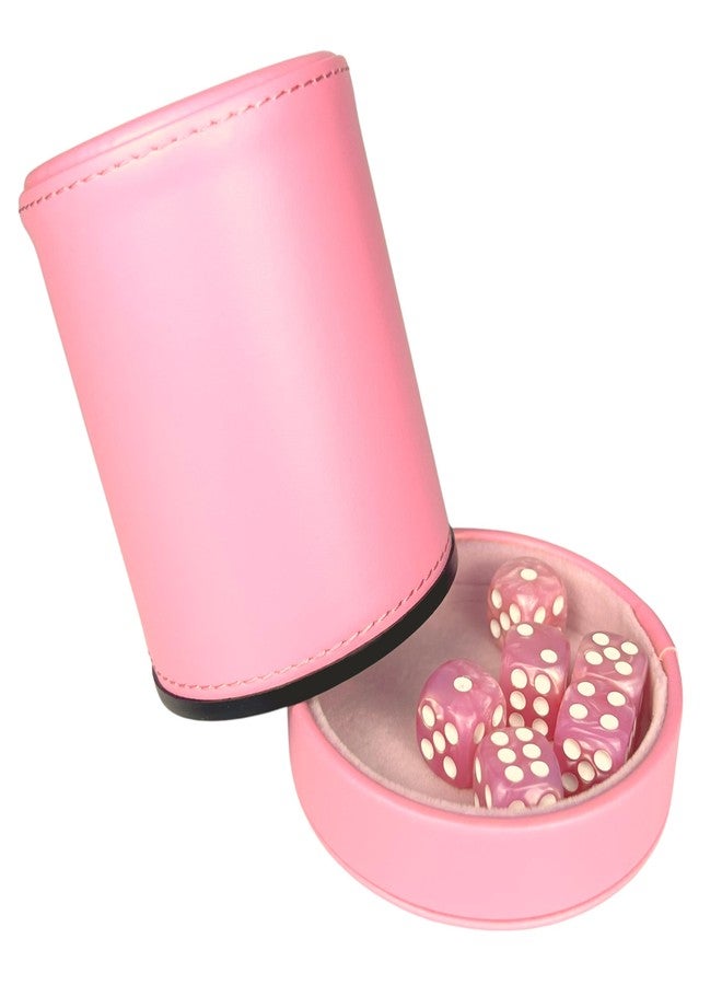 Luck Lab Pink Leather Dice Cup with Lid Including 6 Matching Pearl Dice - Pink Velvet Interior for Quiet Shaking - Use for Liars Dice Farkle Yahtzee Board Games - Image 2