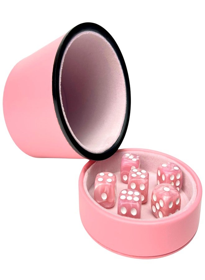 Luck Lab Pink Leather Dice Cup with Lid Including 6 Matching Pearl Dice - Pink Velvet Interior for Quiet Shaking - Use for Liars Dice Farkle Yahtzee Board Games - Image 1