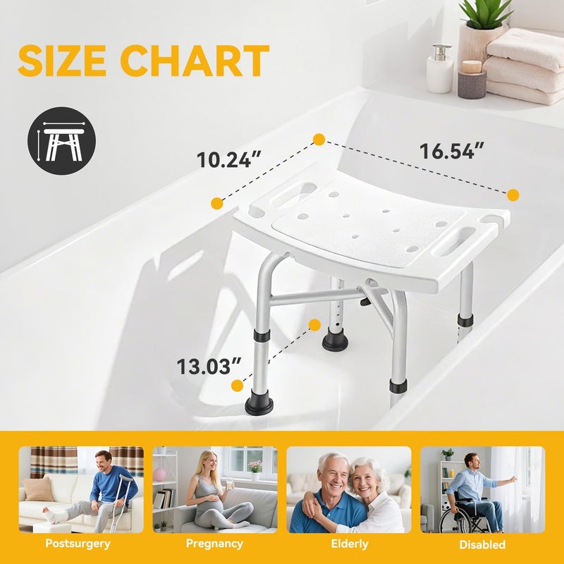 Hiqufet Shower Chair for Inside Shower(500lb), 5 Height Adjustable Shower Stool, Shower Seats for Adults, 3-Minute Quick Assembly, Heavy Duty Shower Bench for Inside Shower to Sit on - Image 2