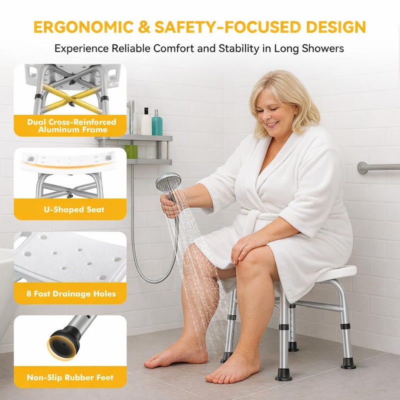 Hiqufet Shower Chair for Inside Shower(500lb), 5 Height Adjustable Shower Stool, Shower Seats for Adults, 3-Minute Quick Assembly, Heavy Duty Shower Bench for Inside Shower to Sit on - Image 4