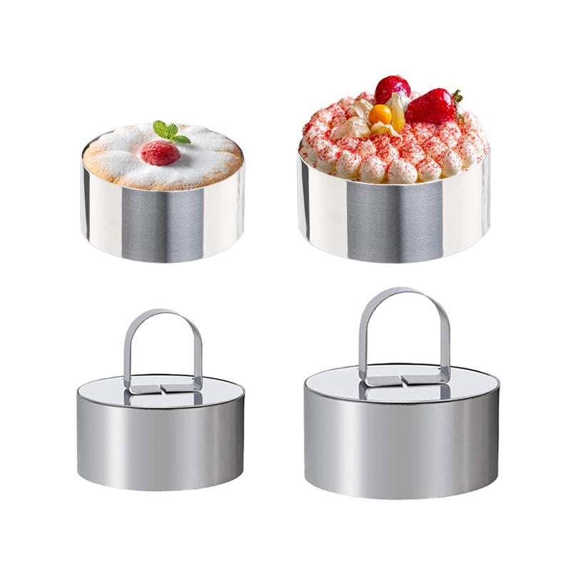 Uncle Jack 4 Pieces Round Cake Ring Molds Stainless Steel Cake Ring Mold with Pusher for Kitchen Tools Baking Pastry Mousse Include 4 Rings and 2 Pushers