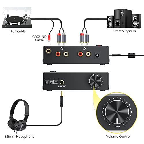 PROZOR Pre Amplifier for Turntable Audiophile M/M Phono preamp with Level Volume Controls with RCA Input, RCA/3.5MM Output interfaces, Low Noise Operation Including 12V 1A Power Adapter - Image 2
