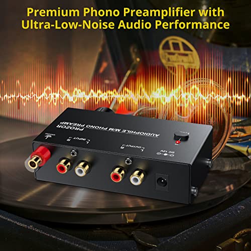 PROZOR Pre Amplifier for Turntable Audiophile M/M Phono preamp with Level Volume Controls with RCA Input, RCA/3.5MM Output interfaces, Low Noise Operation Including 12V 1A Power Adapter - Image 4