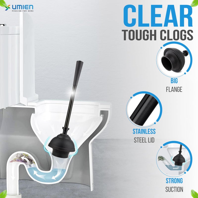 UMIEN Toilet Brush and Plunger Set 18-in - Updated 2025 No-Rust - Stainless Steel Design - Long Handles - with Freestanding Canister (Matte Black) - Image 5