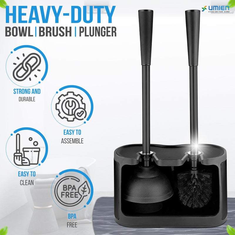 UMIEN Toilet Brush and Plunger Set 18-in - Updated 2025 No-Rust - Stainless Steel Design - Long Handles - with Freestanding Canister (Matte Black) - Image 3