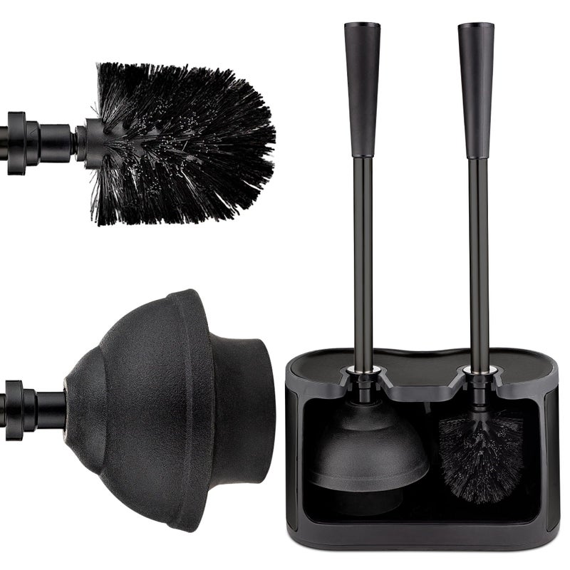 UMIEN Toilet Brush and Plunger Set 18-in - Updated 2025 No-Rust - Stainless Steel Design - Long Handles - with Freestanding Canister (Matte Black) - Image 4