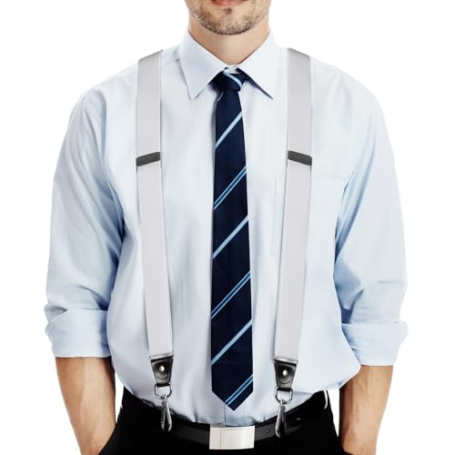 Vauhse Suspenders for Men, Adjustable Suspenders with Elastic Straps Y-Back Construction Heavy Duty for Work (White) - Image 5