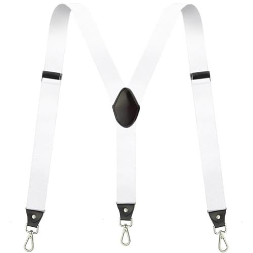 Vauhse Suspenders for Men, Adjustable Suspenders with Elastic Straps Y-Back Construction Heavy Duty for Work (White) - Image 1