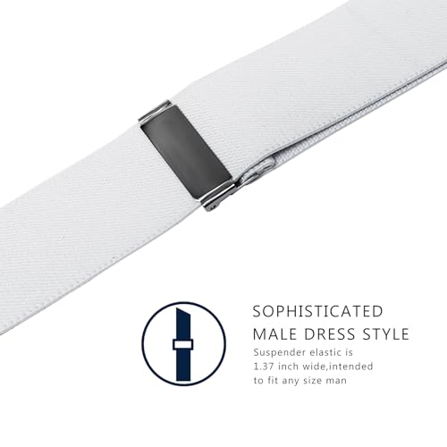 Vauhse Suspenders for Men, Adjustable Suspenders with Elastic Straps Y-Back Construction Heavy Duty for Work (White) - Image 2