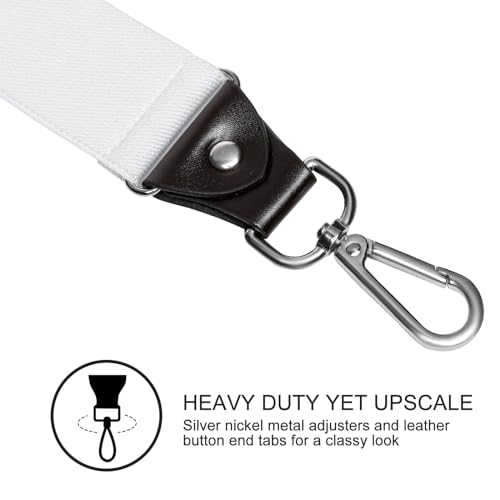 Vauhse Suspenders for Men, Adjustable Suspenders with Elastic Straps Y-Back Construction Heavy Duty for Work (White) - Image 4