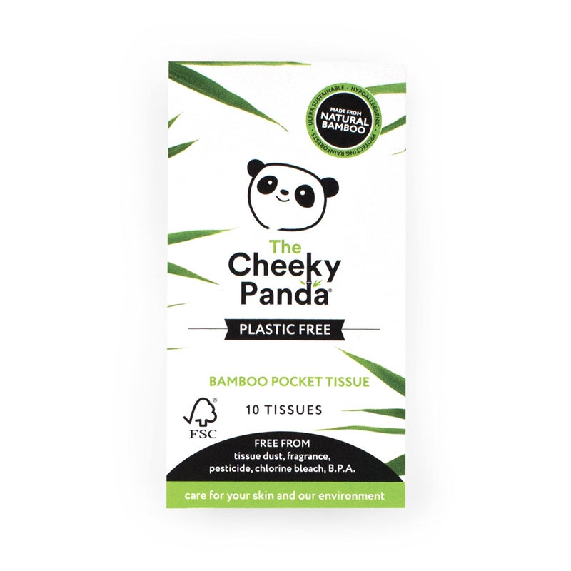 The Cheeky Panda مناديل جيب باندا المشاغب من الخيزران - عبوة من 10 مناديل - خالية من البلاستيك - بحجم الجيب - أساسية للسفر - صديقة للبيئة - فائقة النعومة - قوية - مستدامة