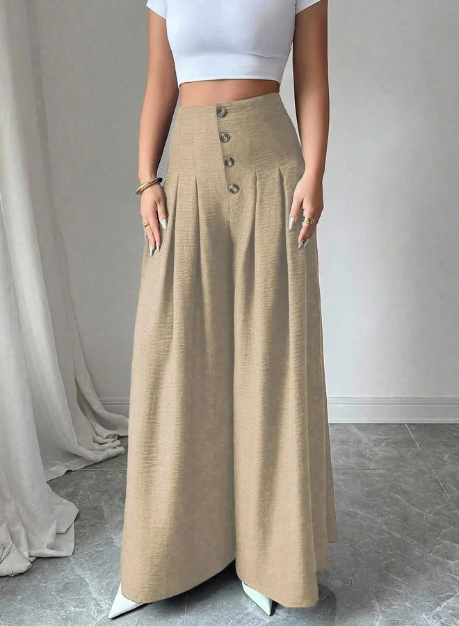 تايك تو Khaki Wide-Leg Palazzo Trousers