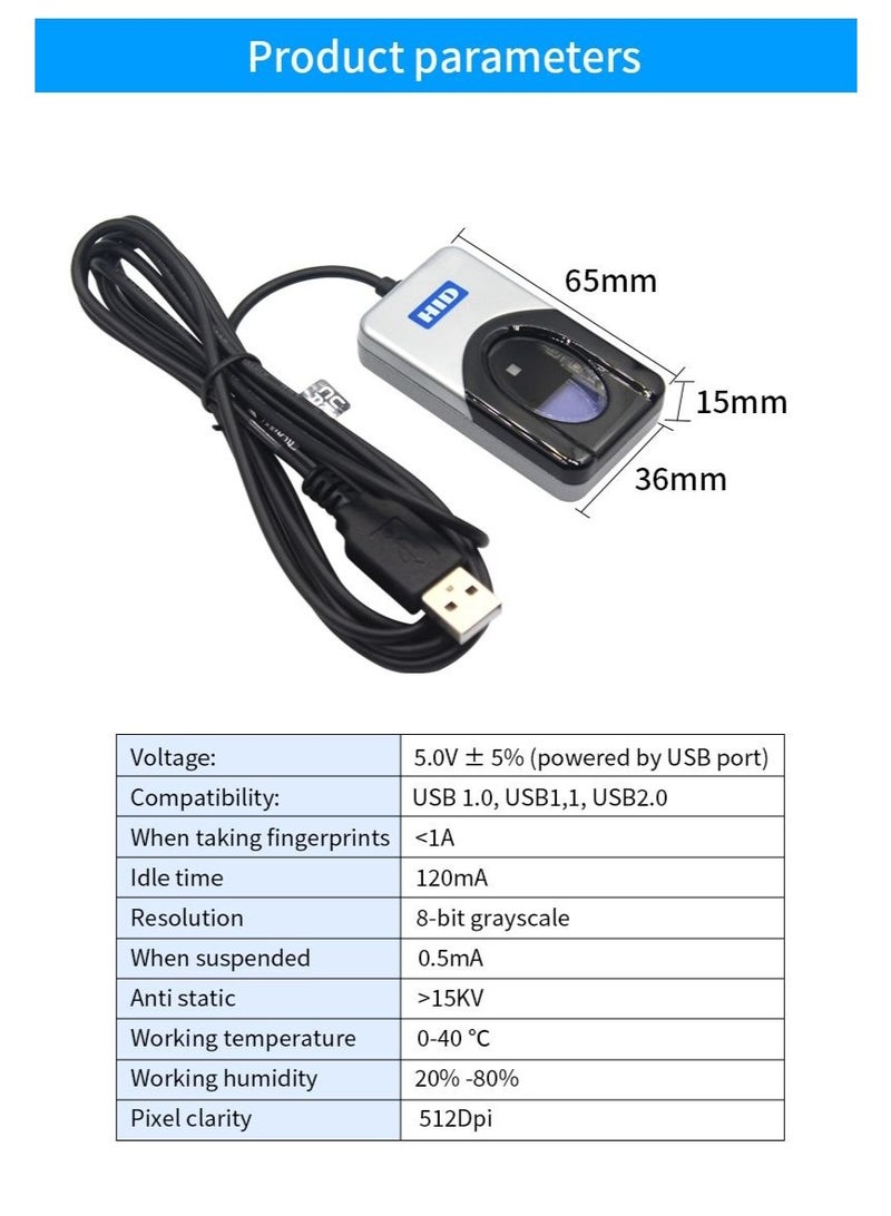 HID Digital Persona HID URU 4500 USB Fingerprint Reader Biometric Fingerprint Sensor (Software-Free) - Image 4