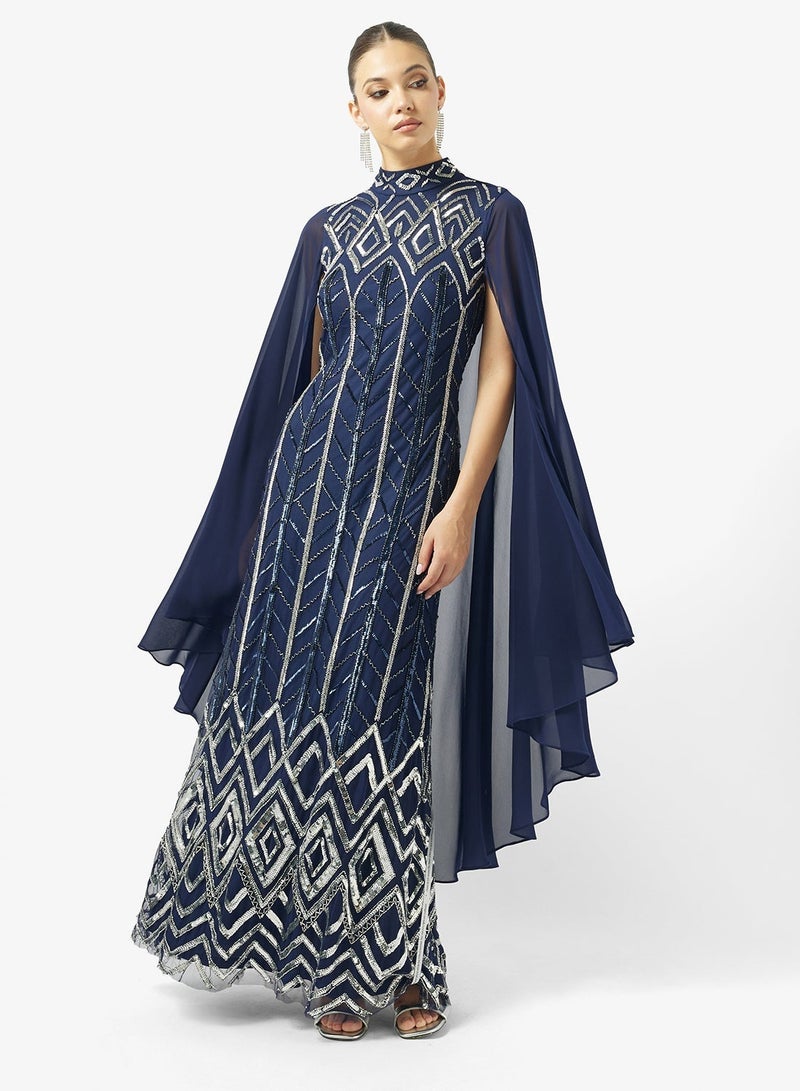 Amelia Rose Embellished Cape Sleeve Maxi Dress - Image 2