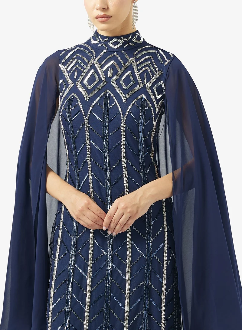 Amelia Rose  Embellished Cape Sleeve Maxi Dress for Women | Best Price UAE