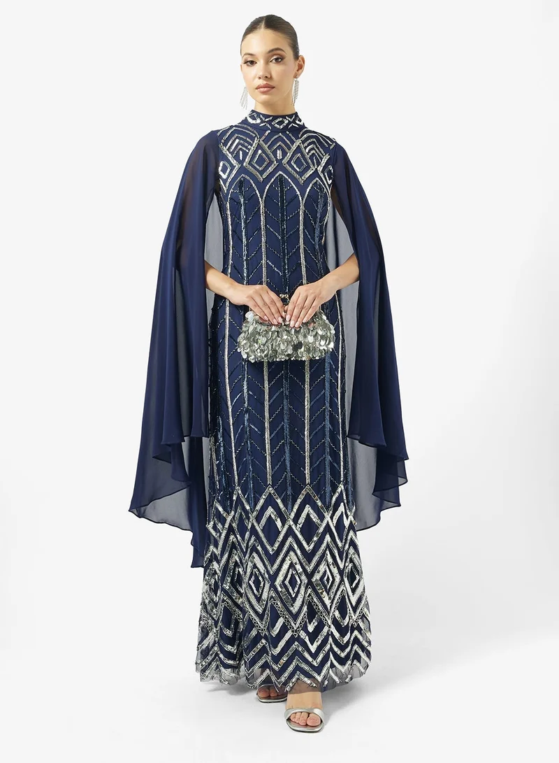 Amelia Rose  Embellished Cape Sleeve Maxi Dress for Women | Best Price UAE