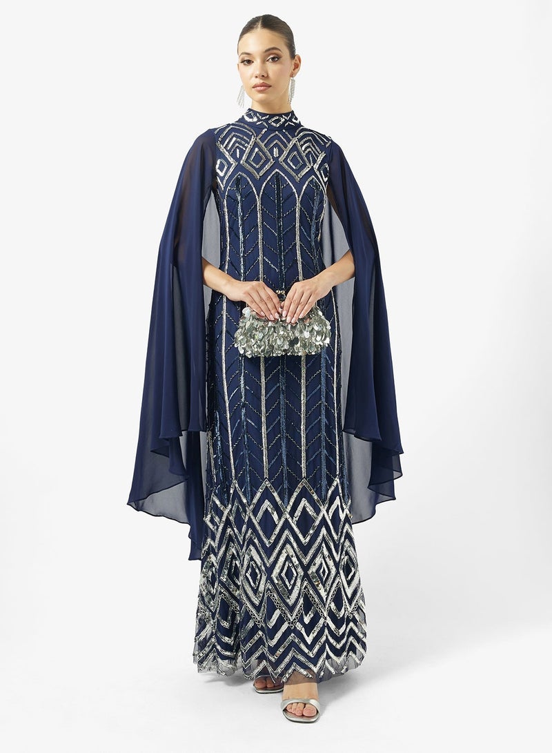 Amelia Rose Embellished Cape Sleeve Maxi Dress - Image 5
