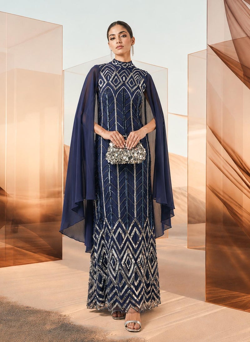 Amelia Rose Embellished Cape Sleeve Maxi Dress - Image 1