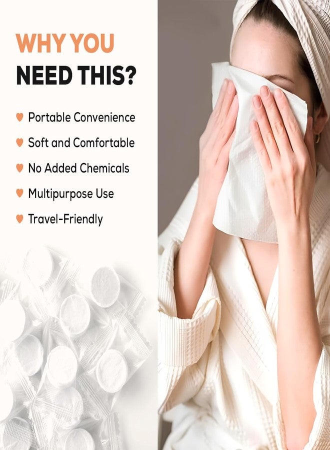 Multibrite 50Pcs Compressed Towel Tablets, Facial Cleansing Tissue, Mini Tablets Disposable Towels, Makeup Remover Pads, Water Activated Coin Tissue for Beauty Salon, Travel, Sports & Personal Use - Image 2