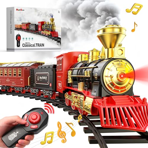 Hot Bee Train Set Train Toys with Remote Control Trains for Boys with Smokes Lights and SoundToy Train Set for Under Christmas Tree Toddler Model Trains for 3 4 5 6 7 8 Years Old Kids - Image 1