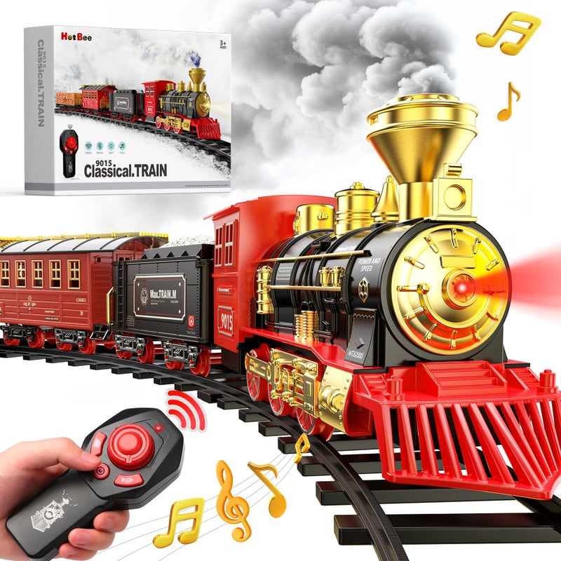 Hot Bee Train Set Train Toys with Remote Control Trains for Boys with Smokes Lights and SoundToy Train Set for Under Christmas Tree Toddler Model Trains for 3 4 5 6 7 8 Years Old Kids - Image 2