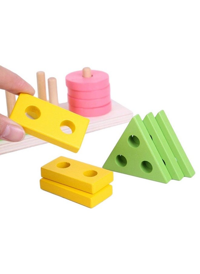 E Shopping e shopping wooden geometric shape matching 5 column blocks educational & learning toys,wooden geometric shape sorter puzzle (Multi color,Pack of 21 Pcs)  - Image 3