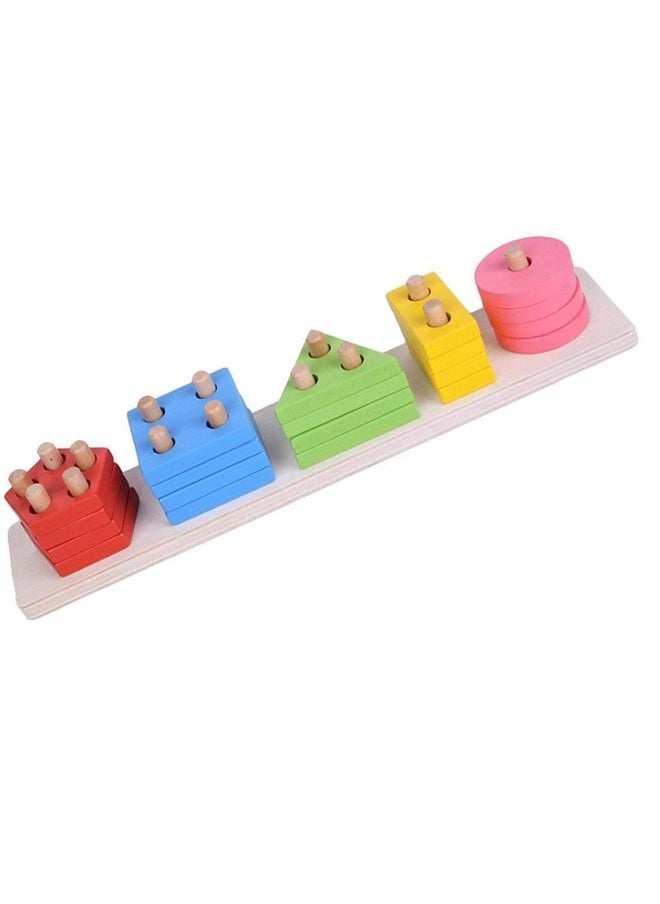 E Shopping e shopping wooden geometric shape matching 5 column blocks educational & learning toys,wooden geometric shape sorter puzzle (Multi color,Pack of 21 Pcs)  - Image 4