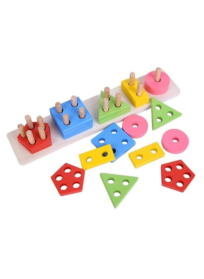 E Shopping e shopping wooden geometric shape matching 5 column blocks educational & learning toys,wooden geometric shape sorter puzzle (Multi color,Pack of 21 Pcs)  - Image 5